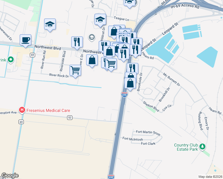 map of restaurants, bars, coffee shops, grocery stores, and more near 3701 Interstate Highway 69 Access Road in Corpus Christi