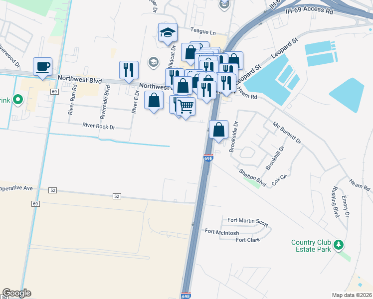 map of restaurants, bars, coffee shops, grocery stores, and more near 3701 Interstate Highway 69 Access Road in Corpus Christi