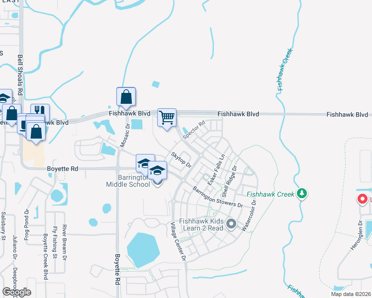 map of restaurants, bars, coffee shops, grocery stores, and more near 5734 Spotted Harrier Way in Fish Hawk