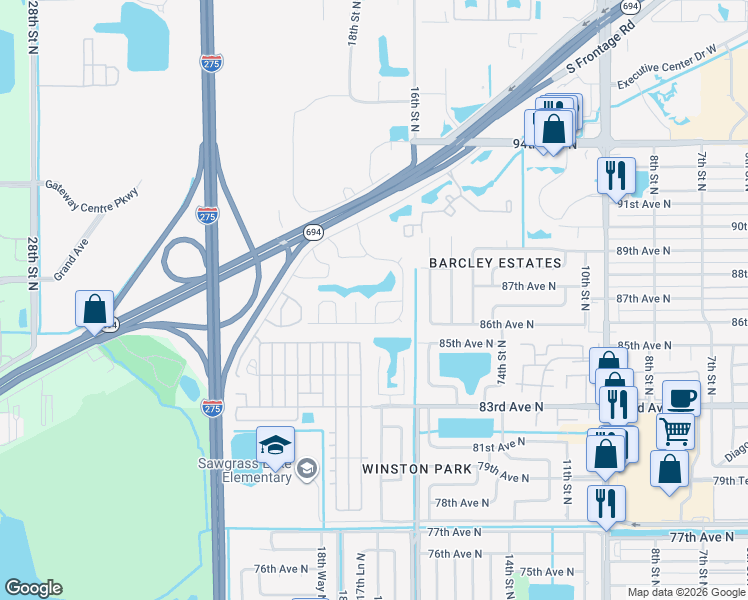 map of restaurants, bars, coffee shops, grocery stores, and more near 1747 87th Terrace North in St. Petersburg