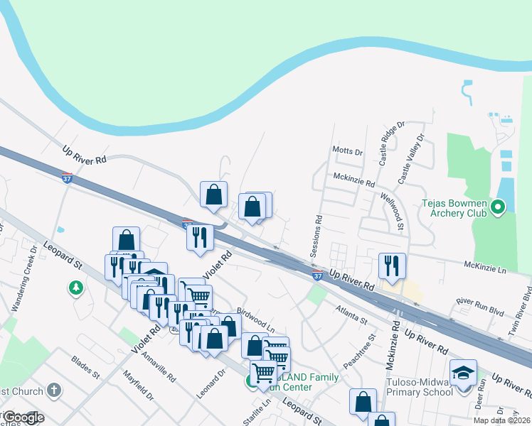map of restaurants, bars, coffee shops, grocery stores, and more near 4826 Guth Street in Corpus Christi