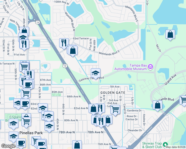 map of restaurants, bars, coffee shops, grocery stores, and more near 6925 40th Lane North in Pinellas Park