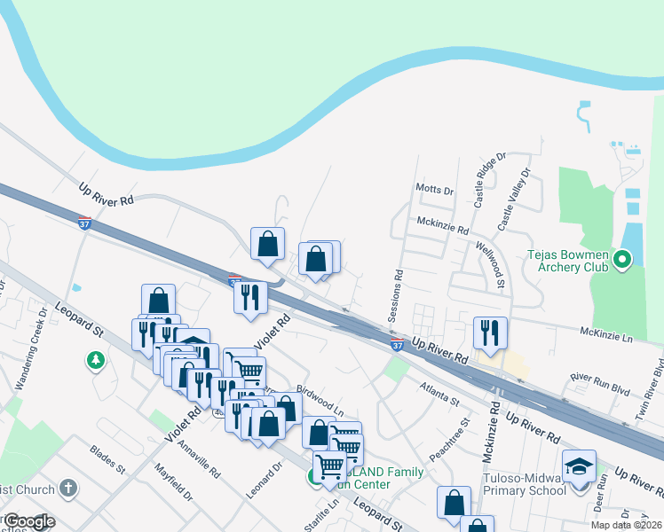 map of restaurants, bars, coffee shops, grocery stores, and more near 4826 Guth Street in Corpus Christi