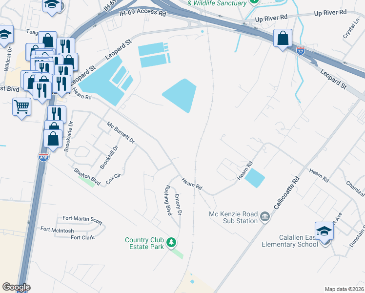 map of restaurants, bars, coffee shops, grocery stores, and more near 12926 Hearn Road in Corpus Christi