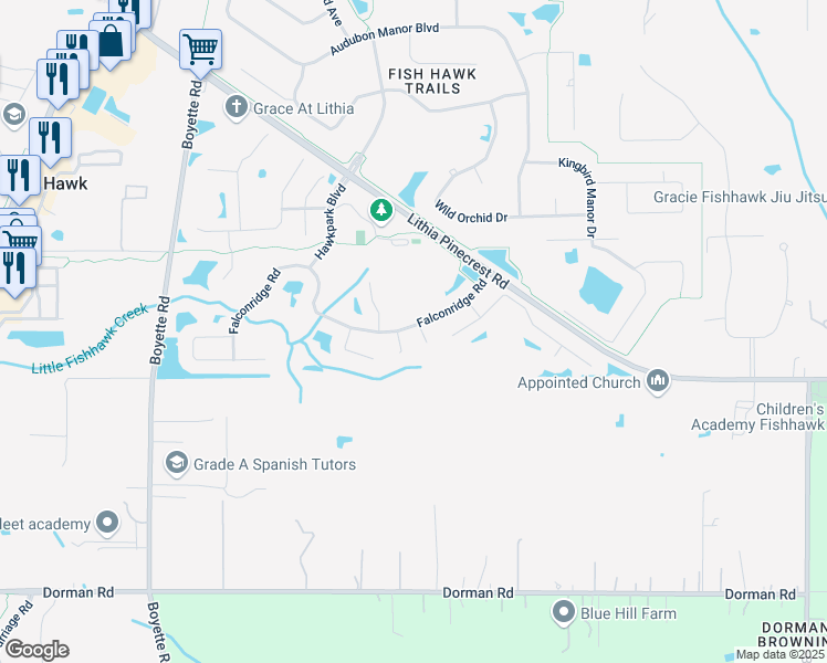 map of restaurants, bars, coffee shops, grocery stores, and more near 5902 Falconside Road in Lithia