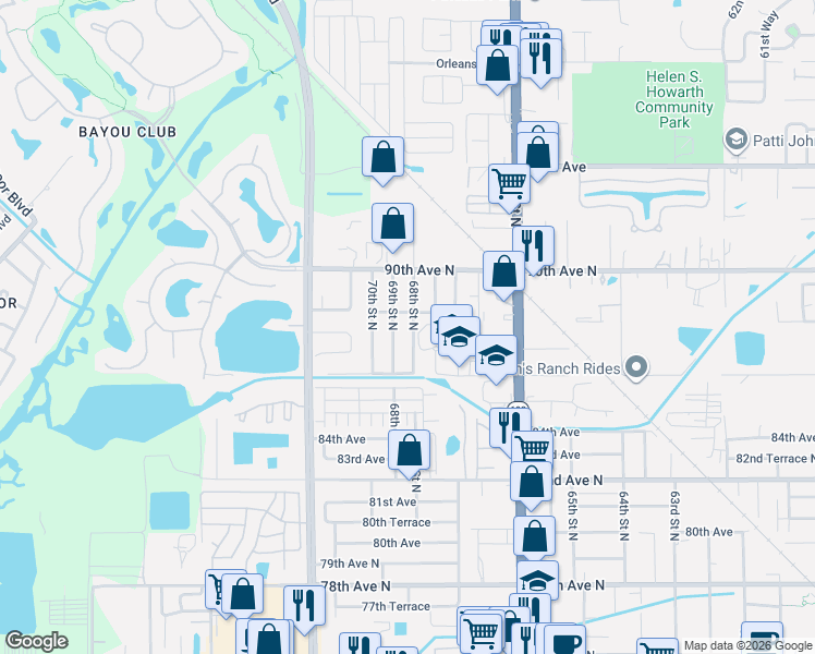 map of restaurants, bars, coffee shops, grocery stores, and more near 6784 88th Avenue North in Pinellas Park