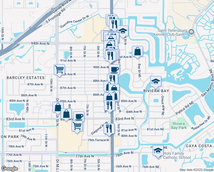 map of restaurants, bars, coffee shops, grocery stores, and more near 428 87th Terrace North in St. Petersburg