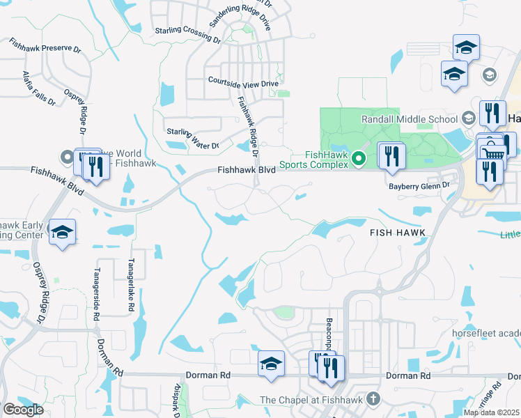 map of restaurants, bars, coffee shops, grocery stores, and more near 15846 Fishhawk View Drive in Lithia