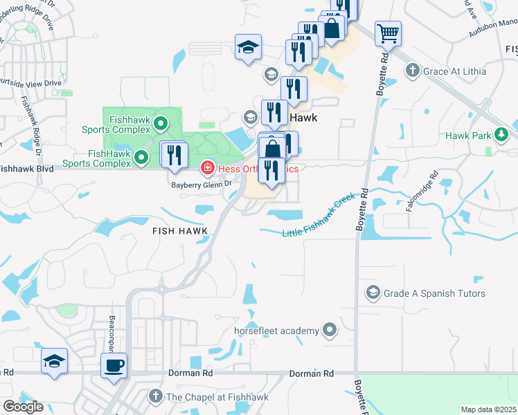 map of restaurants, bars, coffee shops, grocery stores, and more near 16438 Kingletridge Avenue in Lithia