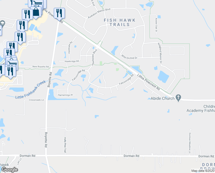 map of restaurants, bars, coffee shops, grocery stores, and more near 5818 Falconcreek Place in Lithia