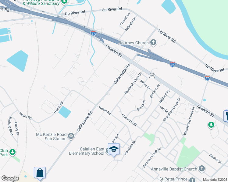 map of restaurants, bars, coffee shops, grocery stores, and more near 4122 Callicoatte Road in Corpus Christi