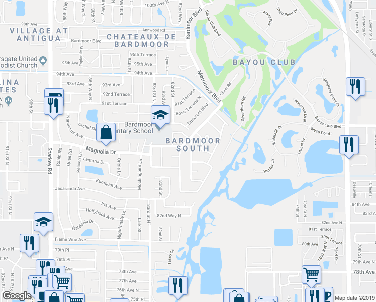map of restaurants, bars, coffee shops, grocery stores, and more near 8798 Kenwood Road in Seminole