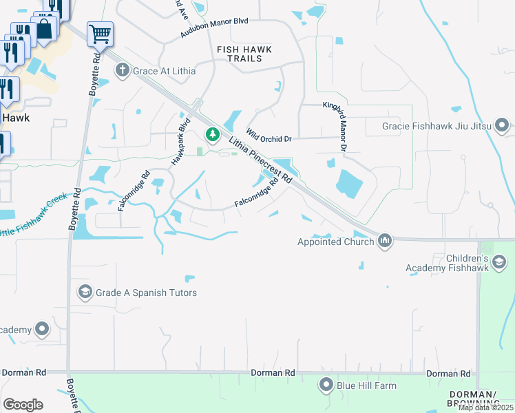 map of restaurants, bars, coffee shops, grocery stores, and more near 6009 Kiteridge Drive in Lithia