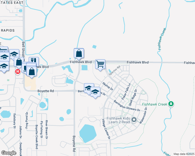 map of restaurants, bars, coffee shops, grocery stores, and more near 5670 Skytop Drive in Riverview