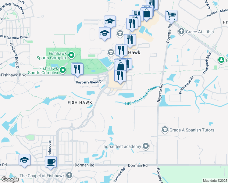 map of restaurants, bars, coffee shops, grocery stores, and more near 16434 Kingletridge Avenue in Lithia