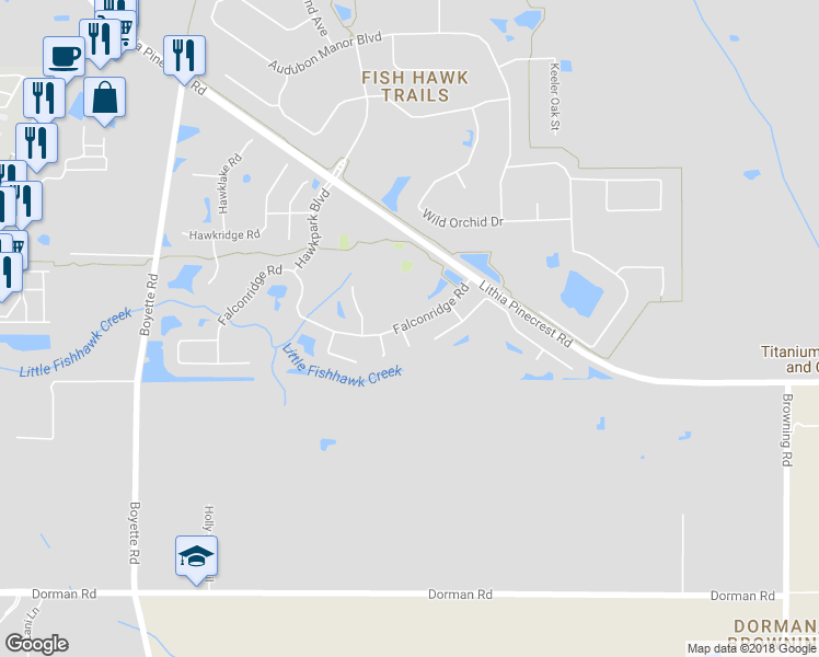 map of restaurants, bars, coffee shops, grocery stores, and more near 5902 Falconside Road in Lithia