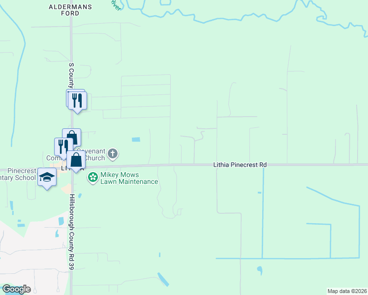 map of restaurants, bars, coffee shops, grocery stores, and more near 8525 Lithia Pinecrest Road in Lithia