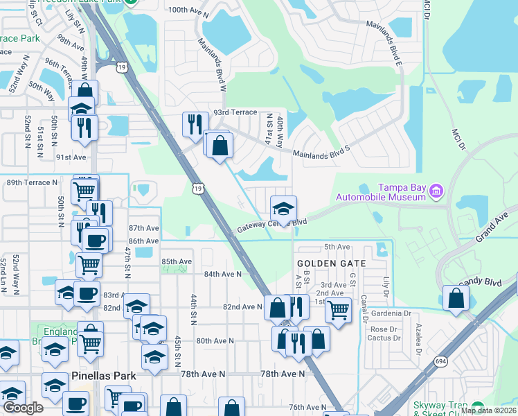 map of restaurants, bars, coffee shops, grocery stores, and more near 8709 87th Terrace in Pinellas Park