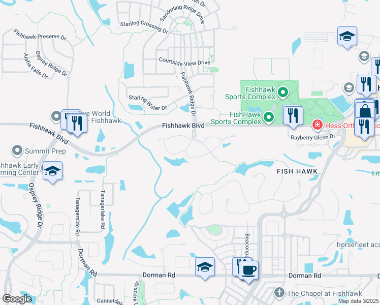 map of restaurants, bars, coffee shops, grocery stores, and more near 15842 Fishhawk View Drive in Lithia