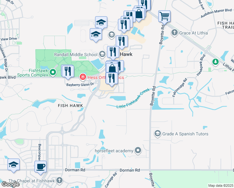 map of restaurants, bars, coffee shops, grocery stores, and more near 16535 Kingletridge Avenue in Lithia