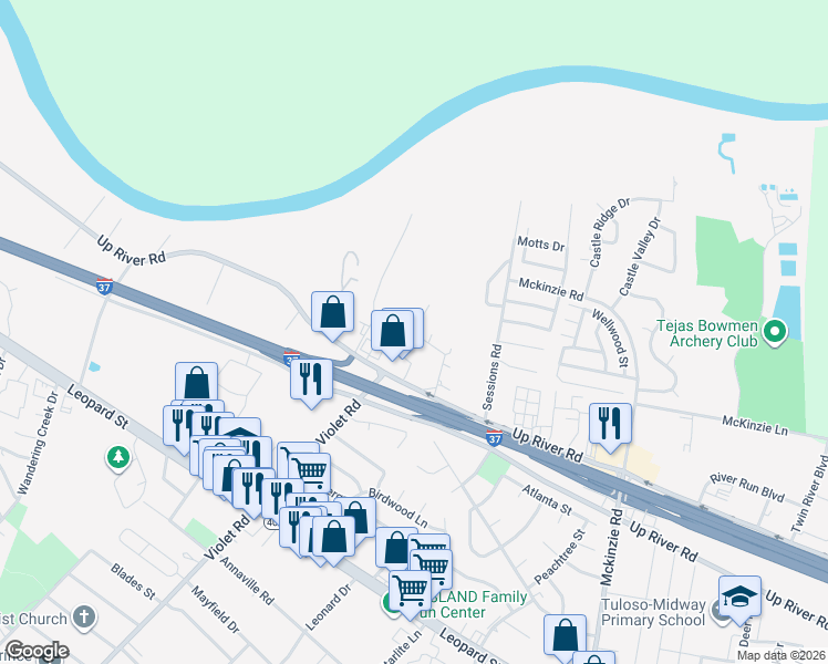 map of restaurants, bars, coffee shops, grocery stores, and more near 4826 Guth Street in Corpus Christi