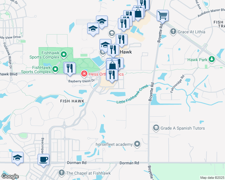 map of restaurants, bars, coffee shops, grocery stores, and more near 16535 Kingletridge Avenue in Lithia