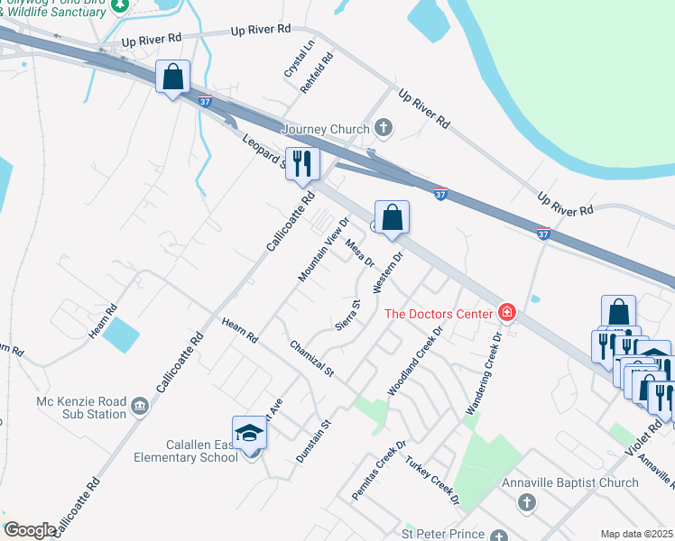 map of restaurants, bars, coffee shops, grocery stores, and more near 11910 Wildhorse Valley Drive in Corpus Christi