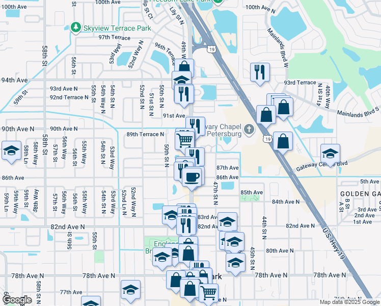 map of restaurants, bars, coffee shops, grocery stores, and more near 88th Avenue North in Pinellas Park