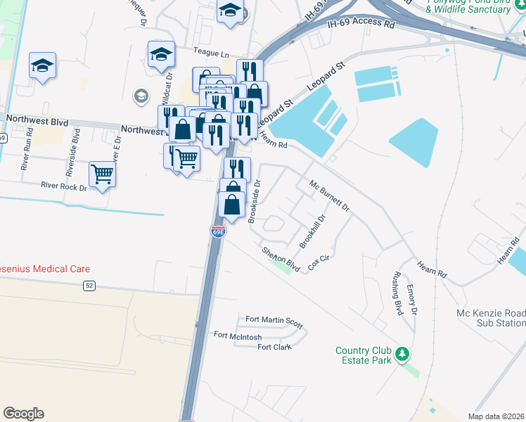 map of restaurants, bars, coffee shops, grocery stores, and more near 13221 Oglethorpe Drive in Corpus Christi