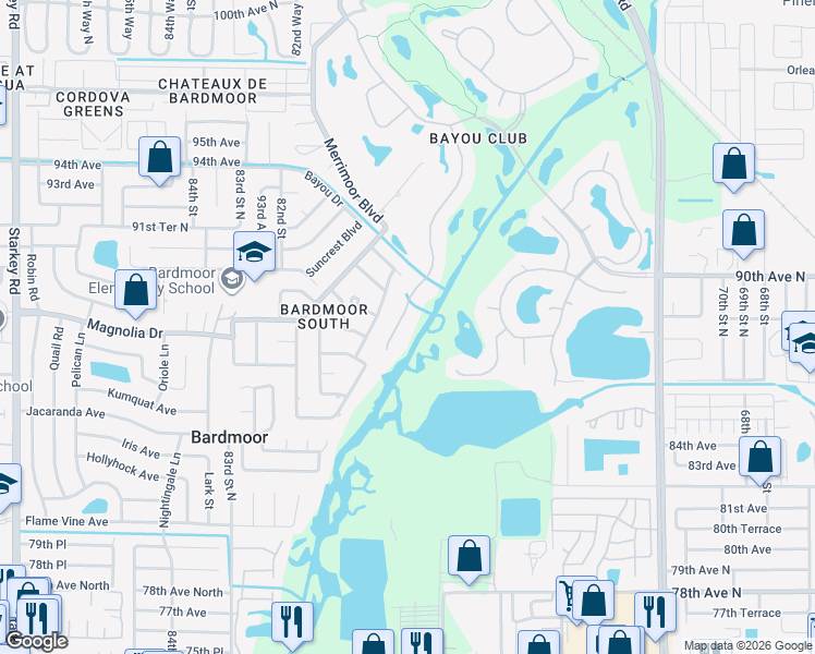 map of restaurants, bars, coffee shops, grocery stores, and more near 8785 Silverthorn Road in Largo