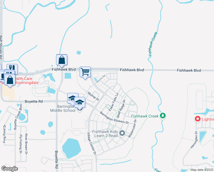 map of restaurants, bars, coffee shops, grocery stores, and more near Colony Glen Road in Riverview