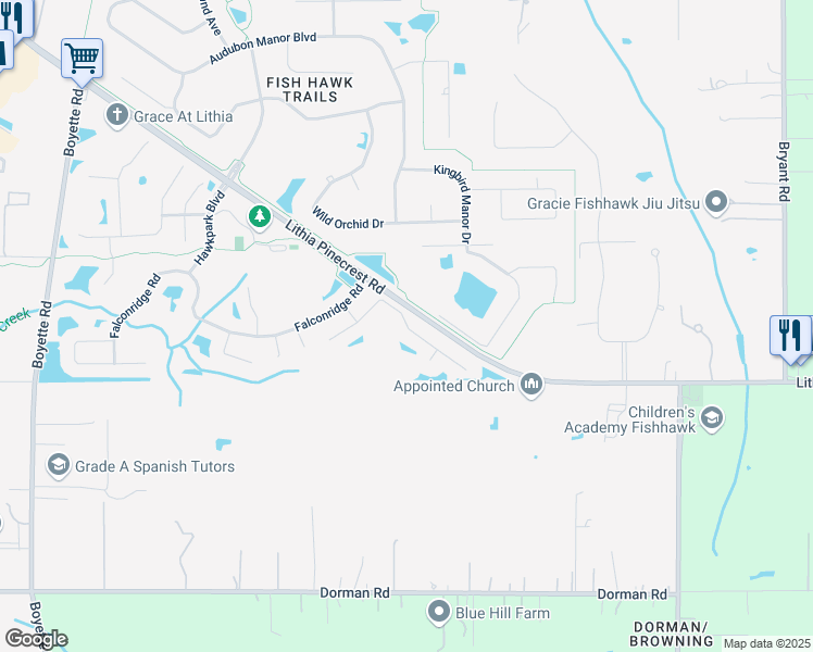map of restaurants, bars, coffee shops, grocery stores, and more near Kiteridge Drive in Lithia