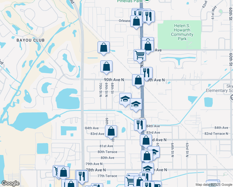 map of restaurants, bars, coffee shops, grocery stores, and more near 6774 88th Avenue North in Pinellas Park