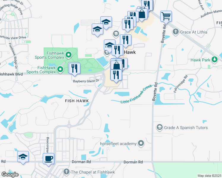 map of restaurants, bars, coffee shops, grocery stores, and more near 16438 Kingletridge Avenue in Lithia