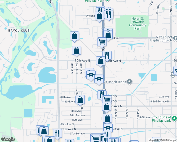 map of restaurants, bars, coffee shops, grocery stores, and more near 6702 88th Avenue North in Pinellas Park