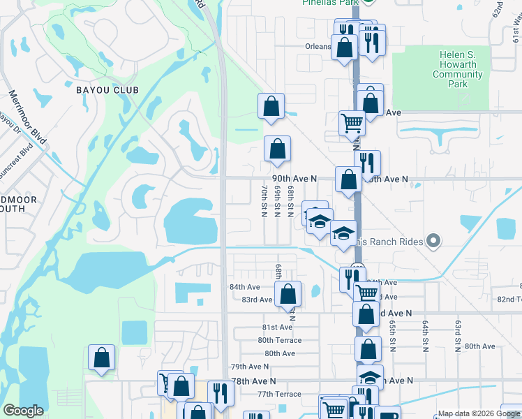 map of restaurants, bars, coffee shops, grocery stores, and more near 8782 69th Street North in Pinellas Park