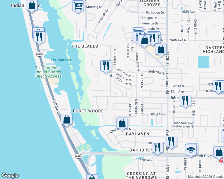 map of restaurants, bars, coffee shops, grocery stores, and more near 8647 143rd Street in Seminole