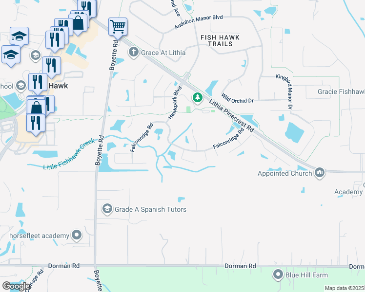 map of restaurants, bars, coffee shops, grocery stores, and more near 17006 Falconridge Road in Lithia