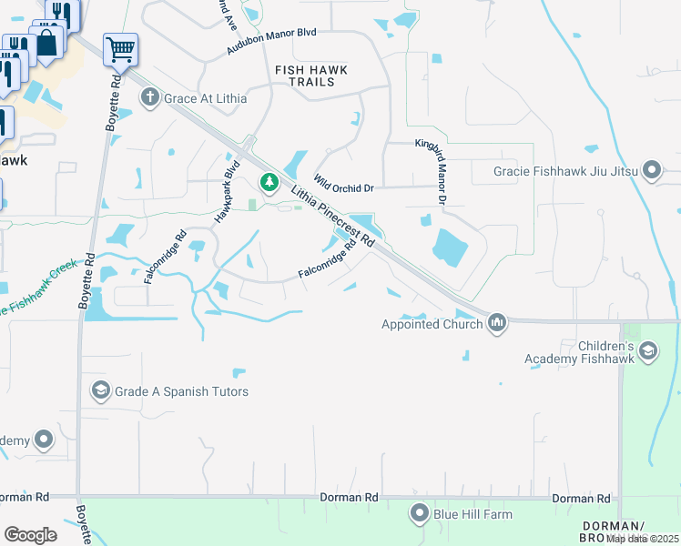 map of restaurants, bars, coffee shops, grocery stores, and more near 6017 Kiteridge Drive in Lithia