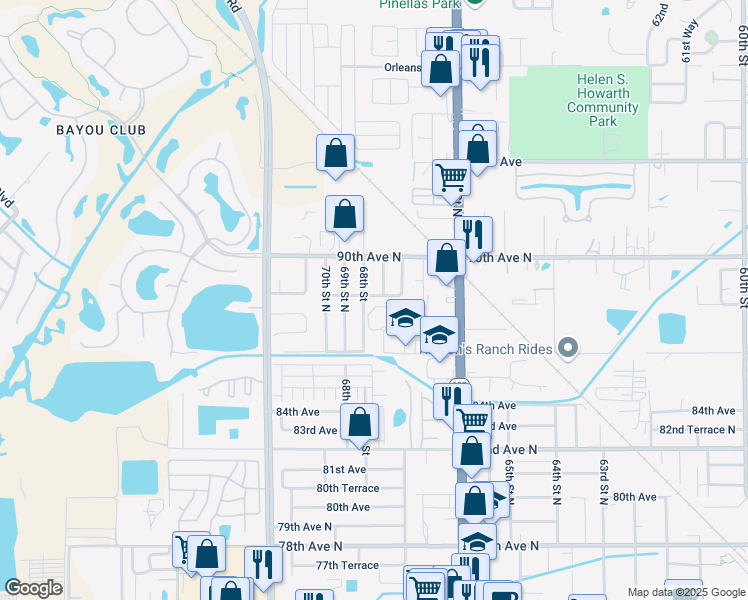 map of restaurants, bars, coffee shops, grocery stores, and more near 6784 88th Avenue North in Pinellas Park