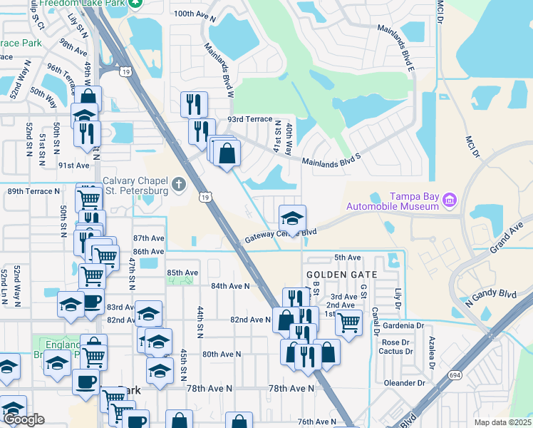 map of restaurants, bars, coffee shops, grocery stores, and more near 8709 87th Terrace in Pinellas Park