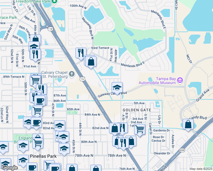 map of restaurants, bars, coffee shops, grocery stores, and more near 8709 87th Terrace in Pinellas Park