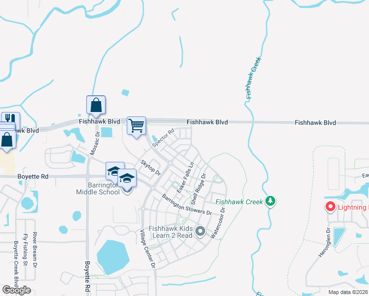 map of restaurants, bars, coffee shops, grocery stores, and more near 5707 Village Center Drive in Lithia
