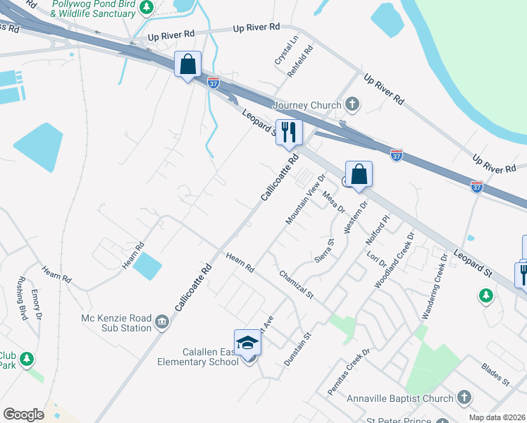 map of restaurants, bars, coffee shops, grocery stores, and more near 4122 Callicoatte Road in Corpus Christi