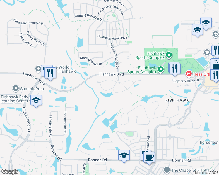 map of restaurants, bars, coffee shops, grocery stores, and more near 5813 Fishhawk Ridge Drive in Lithia