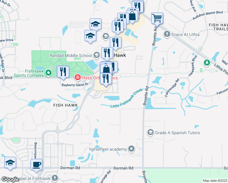 map of restaurants, bars, coffee shops, grocery stores, and more near 16535 Kingletridge Avenue in Lithia