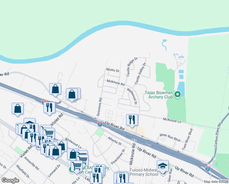 map of restaurants, bars, coffee shops, grocery stores, and more near 3706 Granite Peak Drive in Corpus Christi