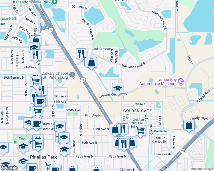 map of restaurants, bars, coffee shops, grocery stores, and more near 8709 87th Terrace in Pinellas Park