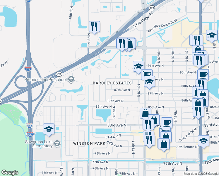 map of restaurants, bars, coffee shops, grocery stores, and more near 1461 87th Avenue North in St. Petersburg