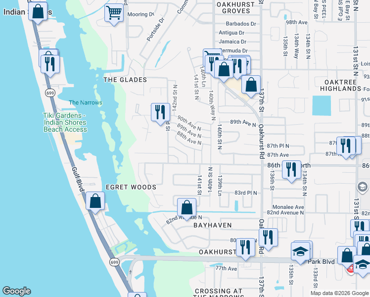 map of restaurants, bars, coffee shops, grocery stores, and more near 14144 87th Avenue in Seminole